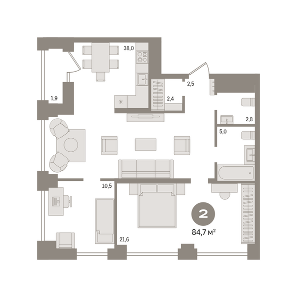 Планировка 2-комн 84,71 м²