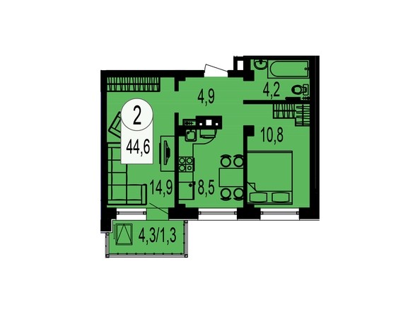 Планировка двухкомнатной квартиры 44,6 кв.м