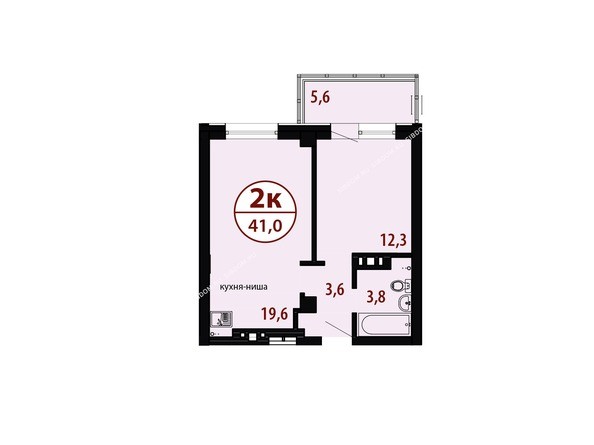 Секция №2. Планировка двухкомнатной квартиры 41,0 кв.м