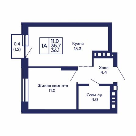Планировка 1-комн 36,1, 36,2 м²