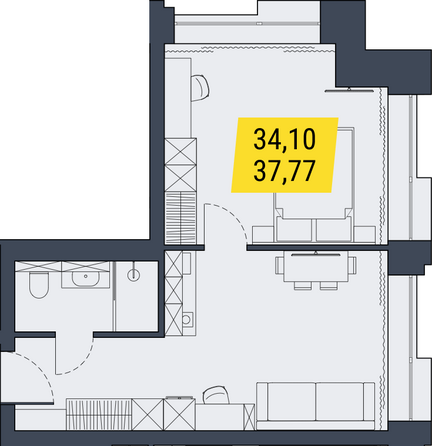 Планировка 1-комн 37,77 м²