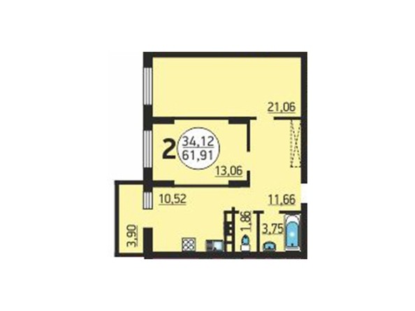Планировка 2-комнатной квартиры 61,91 кв.м