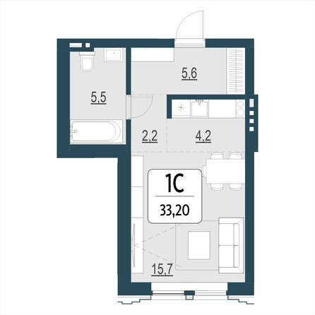 Планировка Студия 33,2 м²