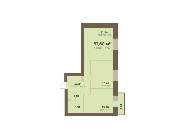 Планировка двухкомнатной квартиры 67,5 кв.м