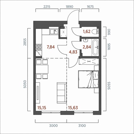 Планировка 2-комн 47,91 м²