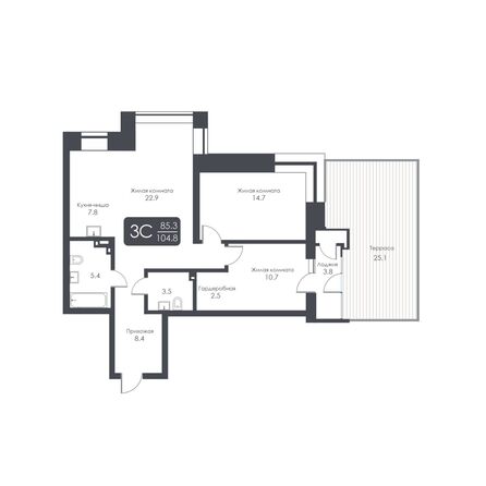Планировка 3-комн 85,3 м²