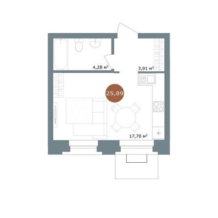 Планировка Студия 26 м²