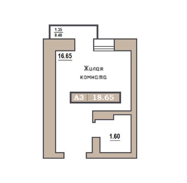 Планировка 1-комн 18,65 м²