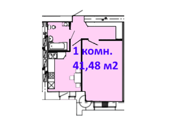 Типовая планировка 1-комнатной квартиры 41,48 кв.м