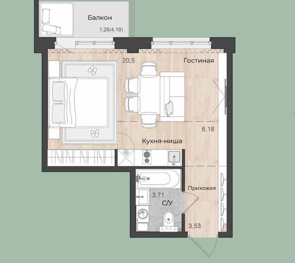 Планировка 1-комн 35,18 м²