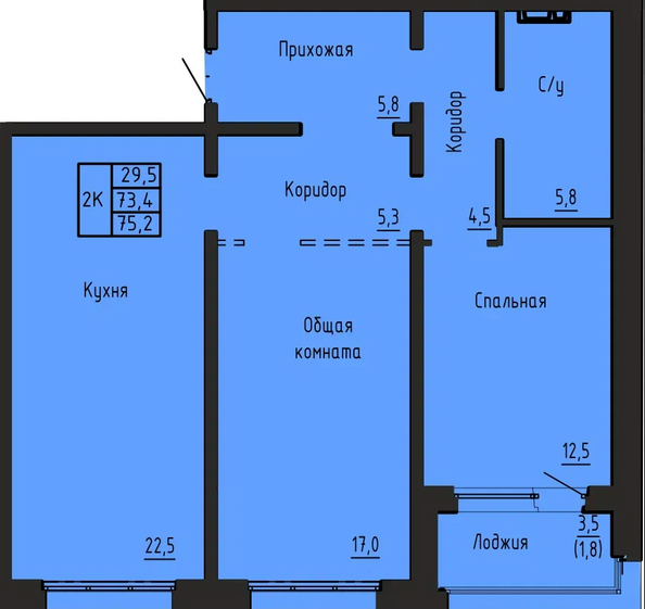 Планировка 2-комн 75,2 м²