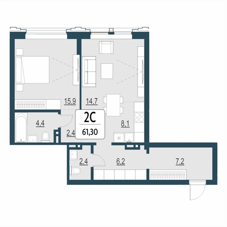 Планировка 2-комн 61,3 м²