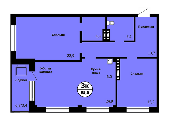 Типовая планировка 3-комнатной квартиры 95,6 кв.м