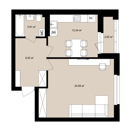 Планировка Студия 53,09 м²