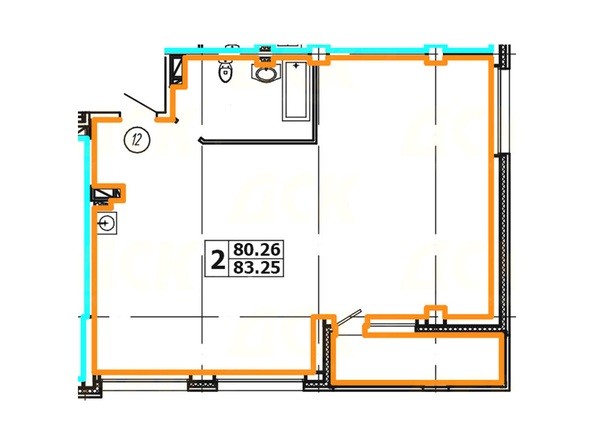 Планировка 2-комнатной квартиры 85,25 кв. м