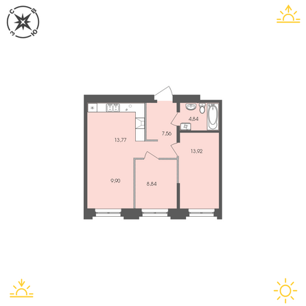 Планировка 2-комн 58,83 м²