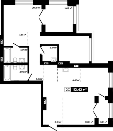 Планировка 2-комн 108,51, 108,89 м²