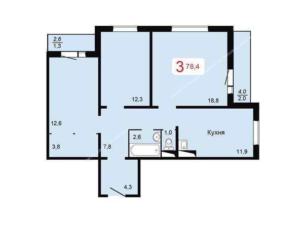 Планировка трехкомнатной квартиры 78,4 кв.м