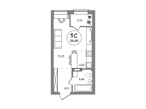 Планировка Студия 29,5 м²