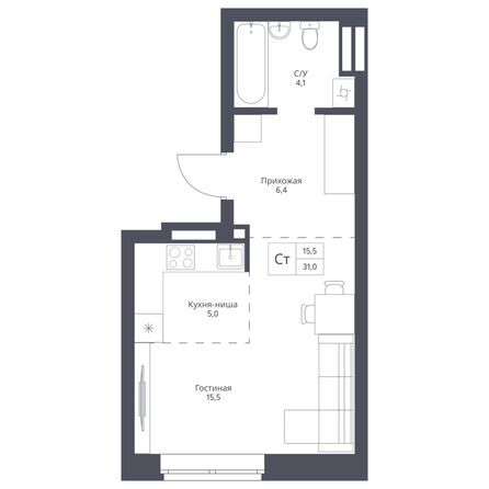Планировка Студия 31 м²