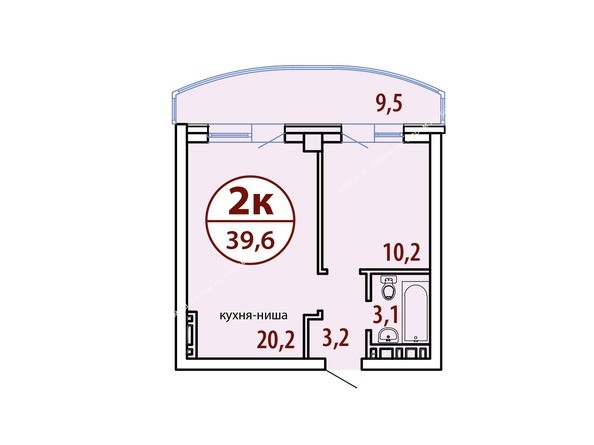 Секция №1. Планировка двухкомнатной квартиры 39,6 кв.м