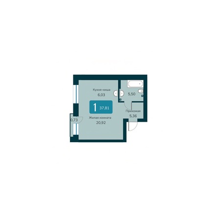 Планировка 1-комн 37,81 м²