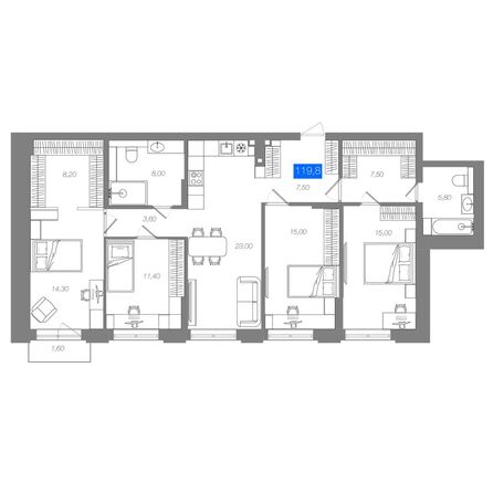 Планировка 3-комн 119,8 м²