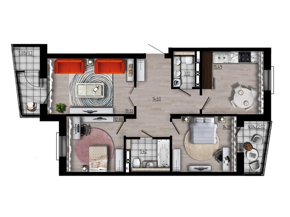 Планировка трехкомнатной квартиры 88,95 кв.м