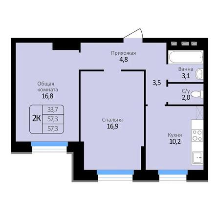 Планировка 2-комн 57,3 м²