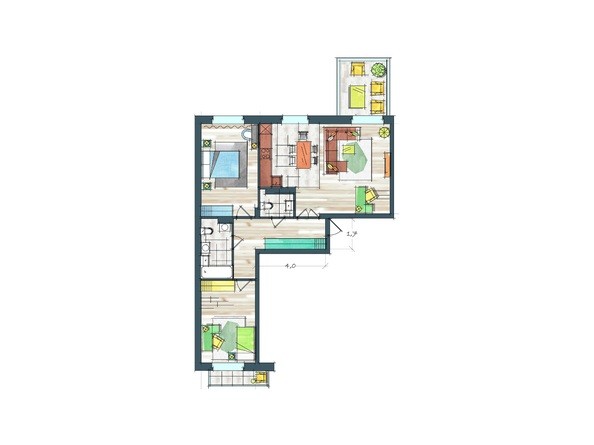 Планировка трехкомнатной квартиры 92,1 кв.м