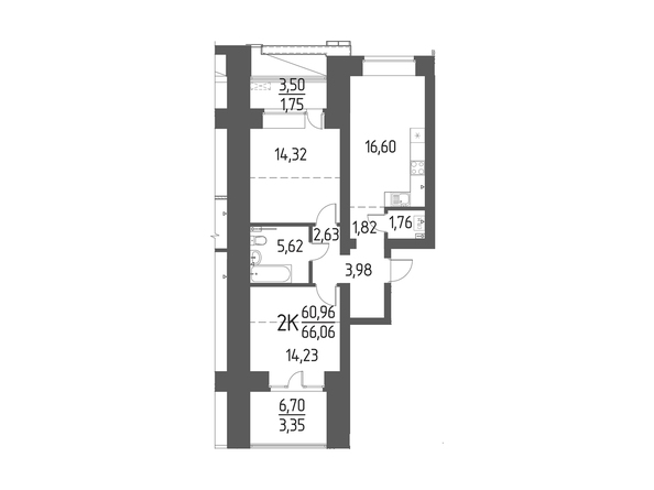 Планировка 2-комн 66,06 м²