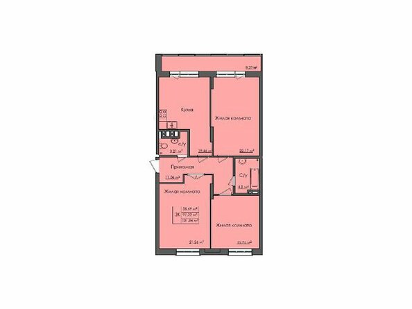 Планировка трехкомнатной квартиры 101,84 кв.м
