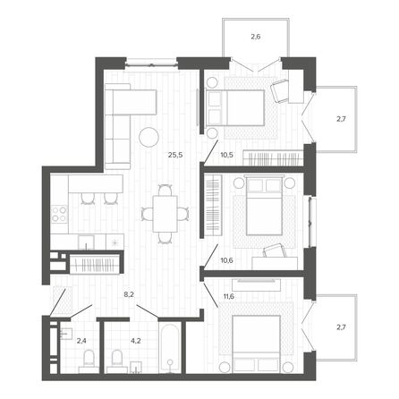 Планировка 4-комн 81,02 м²