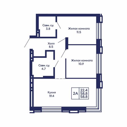 Планировка 2-комн 58,8 м²