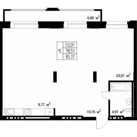 Планировка Студия 80,6 м²
