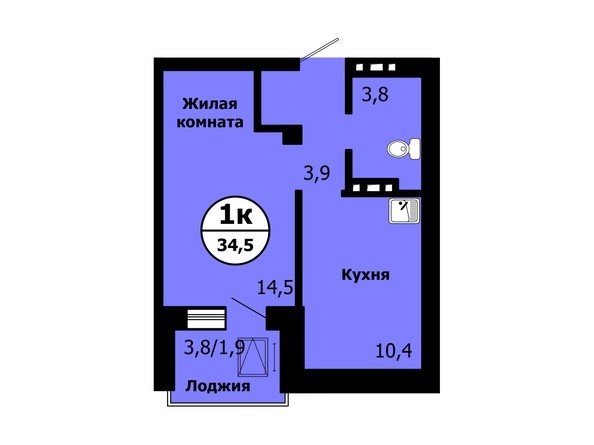 Планировка 1-комнатной квартиры 34.5 кв.м
