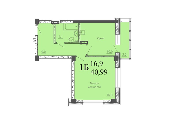 Планировка 1-комн 40,99 м²