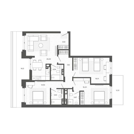 Планировка 4-комн 119,93 м²