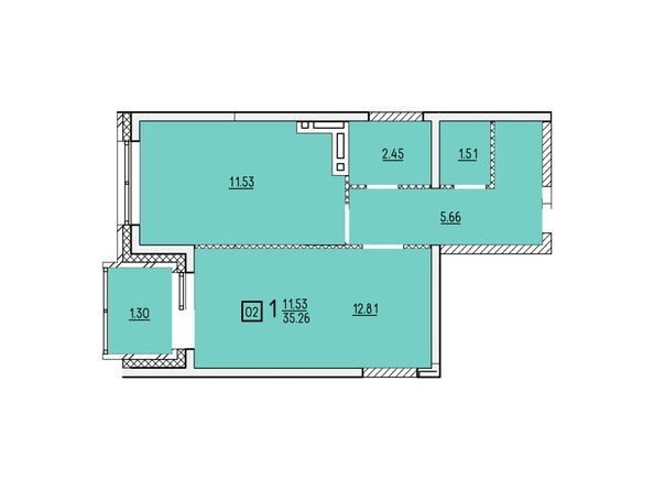 Планировка однокомнатной квартиры 35,62 кв.м
