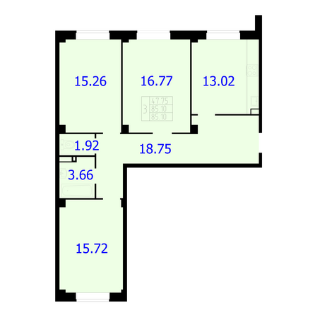 Планировка 3-комн 85,1 м²