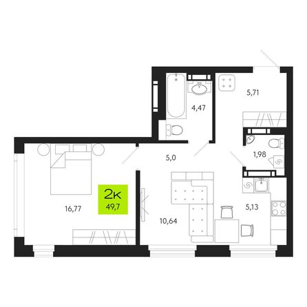 Планировка 2-комн 49,7 м²
