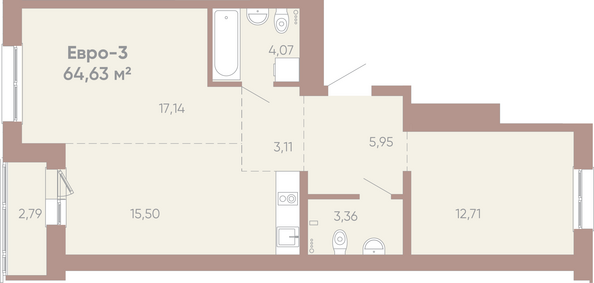 Планировка 2-комн 64,42 - 64,63 м²