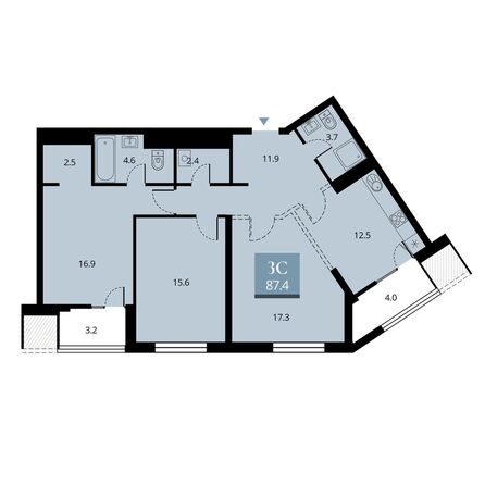Планировка 3-комн 87,4 м²