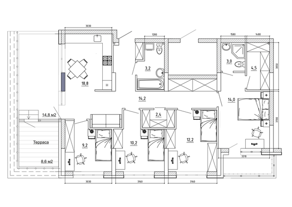 Планировка 4-комн 123,4 м²