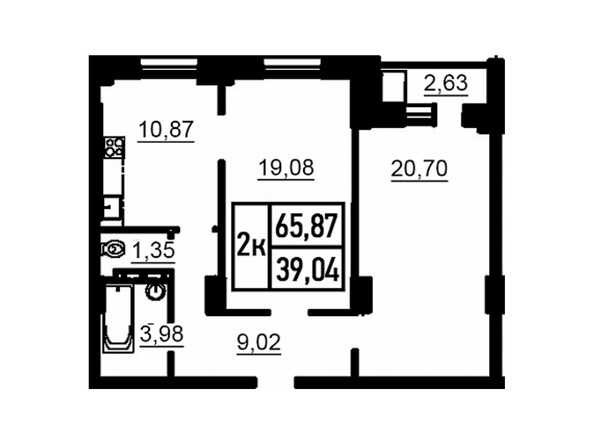 Планировка двухкомнатной квартиры 65,87 кв.м