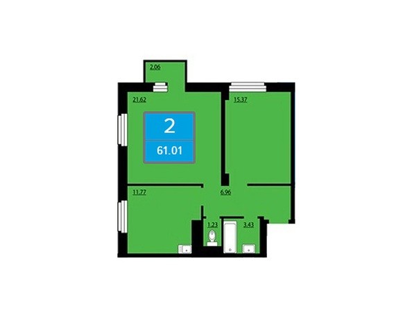 Планировка двухкомнатной квартиры 61,01 кв.м