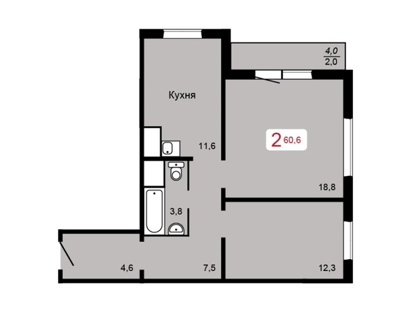 2-комнатная 60,6 кв.м