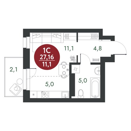 Планировка Студия 27,16 м²