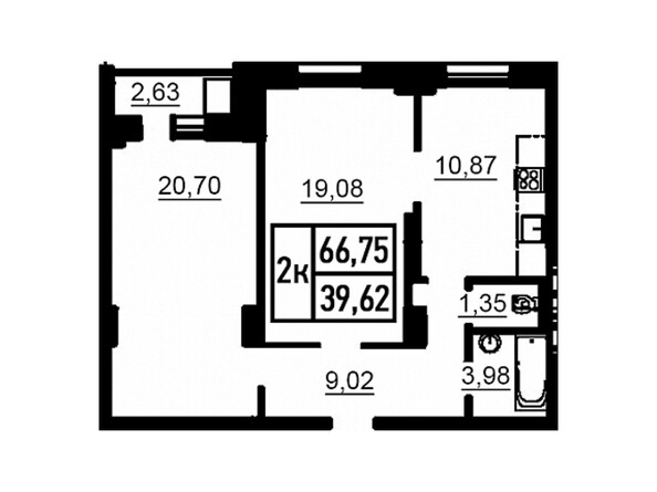 Планировка двухкомнатной квартиры 66,75 кв.м