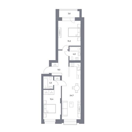 Планировка 2-комн 75,5 - 75,8 м²